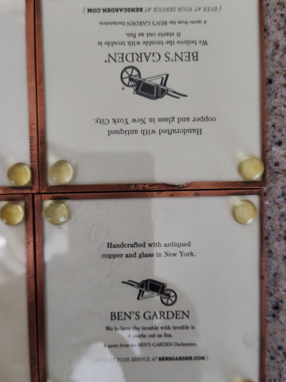 Copper & Glass Coasters Set Of 4 Inspirational with Cream Print - Picture 3 of 10